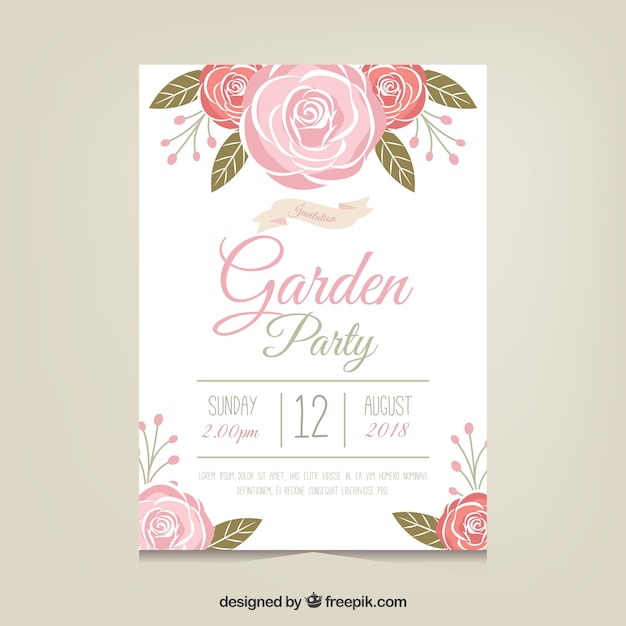 Vector gratuito plantilla de invitación de fiesta en jardín con hermosas flores