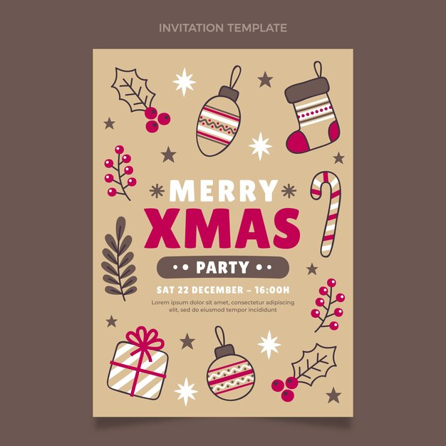 Plantilla de invitación de fiesta de navidad dibujada a mano