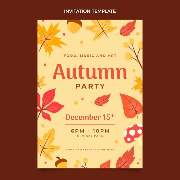 Plantilla de invitación a fiesta de otoño plana