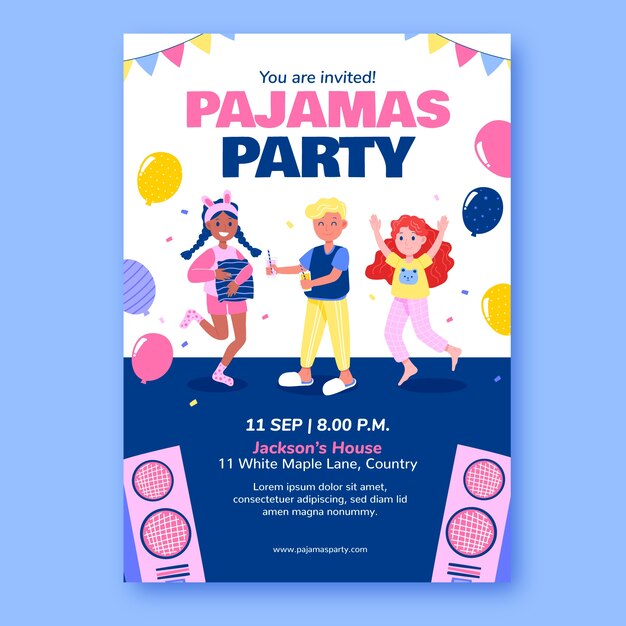 Plantilla de invitación de fiesta de pijamas dibujada a mano