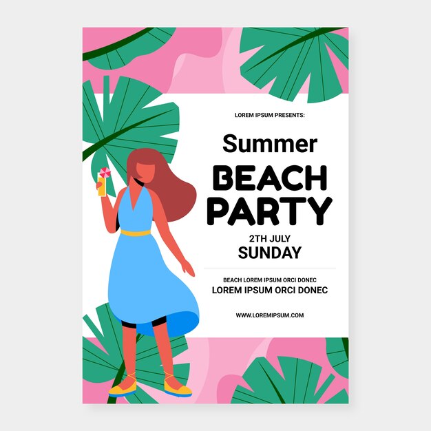 Plantilla de invitación de fiesta plana para la temporada de verano