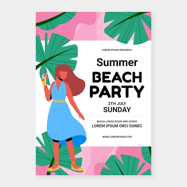 Plantilla de invitación de fiesta plana para la temporada de verano