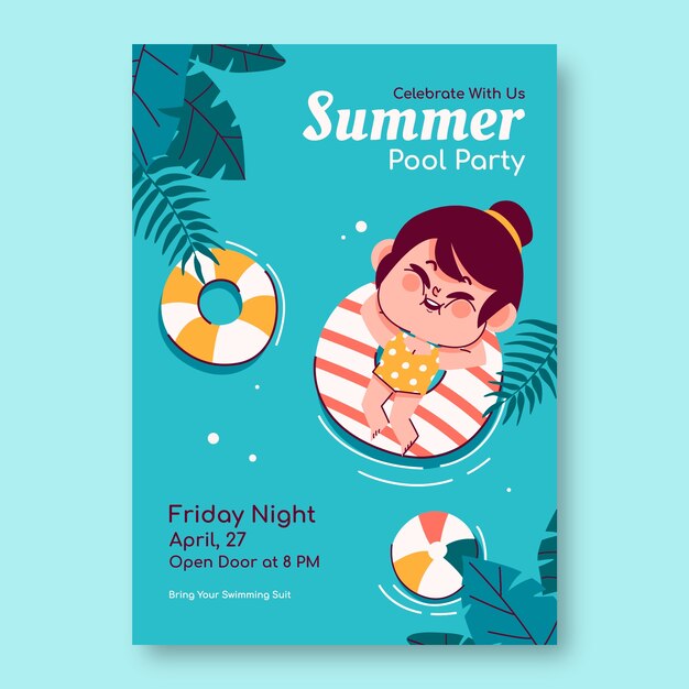 Plantilla de invitación de fiesta plana para la temporada de verano