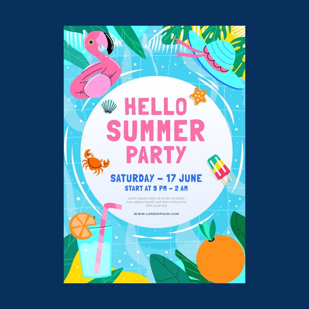 Plantilla de invitación de fiesta plana para la temporada de verano