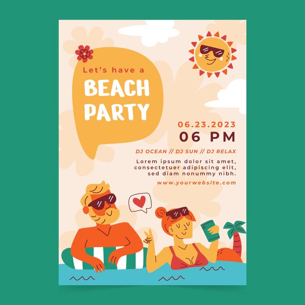 Plantilla de invitación de fiesta plana para la temporada de verano