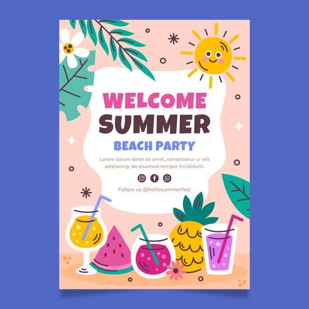 Plantilla de invitación de fiesta plana para la temporada de verano