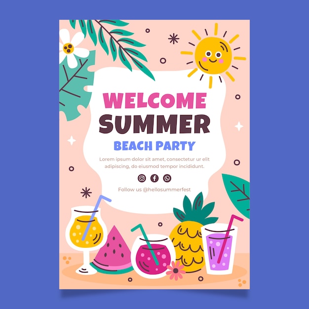 Plantilla de invitación de fiesta plana para la temporada de verano