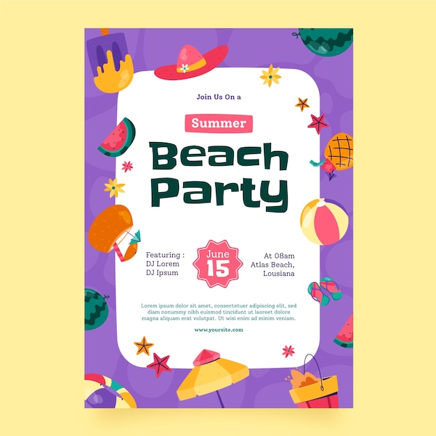 Plantilla de invitación de fiesta plana para verano