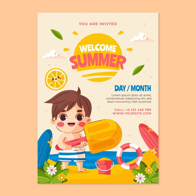 Plantilla de invitación de fiesta plana para verano