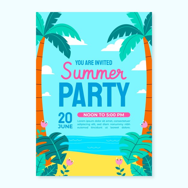 Plantilla de invitación de fiesta plana para verano