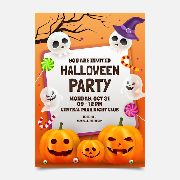 Vector gratuito plantilla de invitación de fiesta realista para celebración de halloween