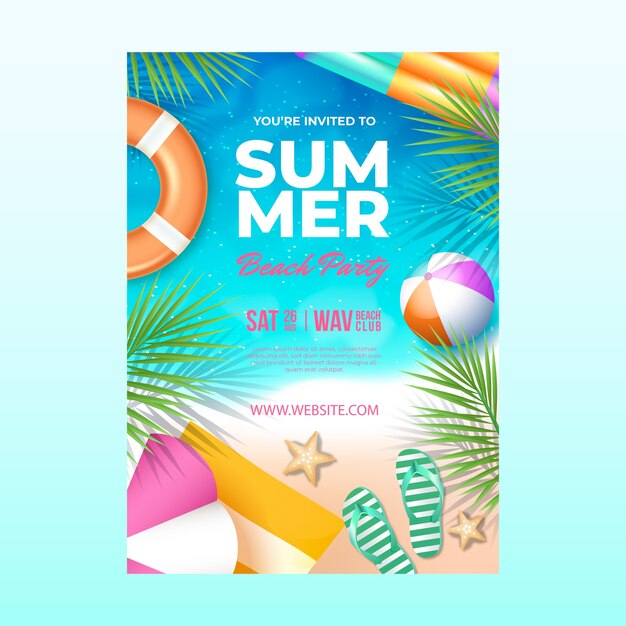 Plantilla de invitación de fiesta realista para la temporada de verano