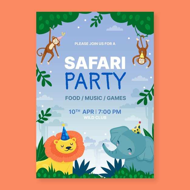 Plantilla de invitación de fiesta de safari