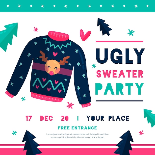 Vector gratuito plantilla de invitación a fiesta de suéter feo