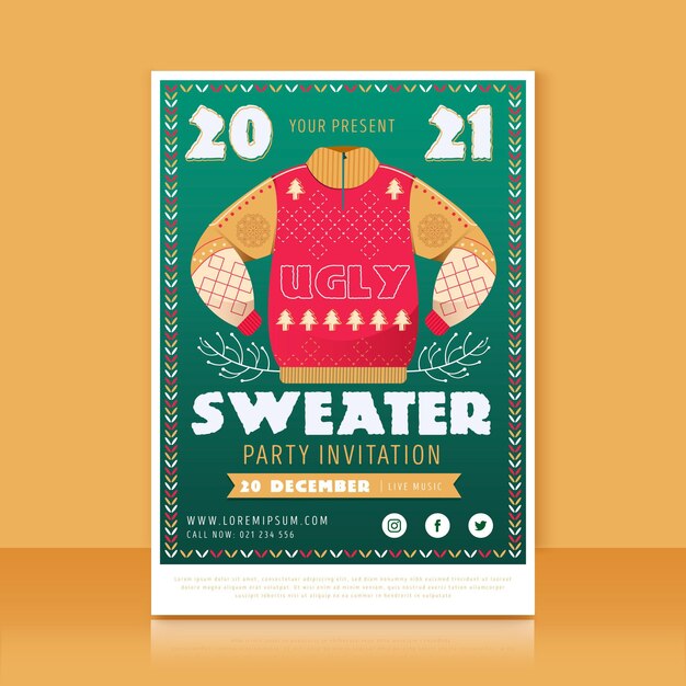 Plantilla de invitación a fiesta de suéter feo