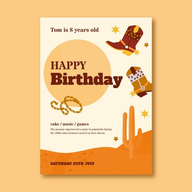 Plantilla de invitación de fiesta vaquera plana