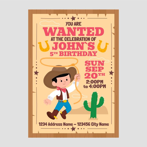 Plantilla de invitación de fiesta de vaquero de celebración
