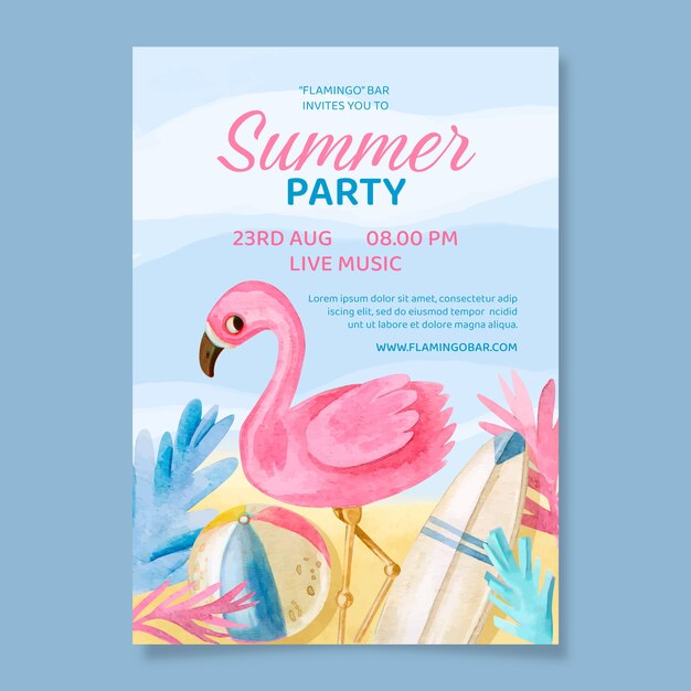 Plantilla de invitación de fiesta de verano en acuarela