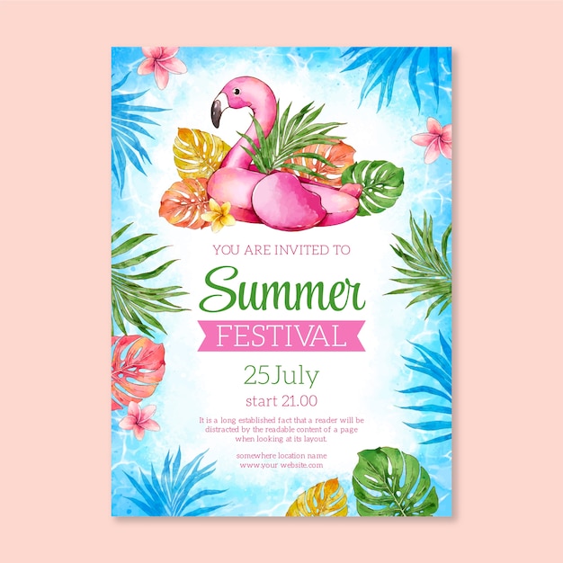 Vector gratuito plantilla de invitación de fiesta de verano en acuarela