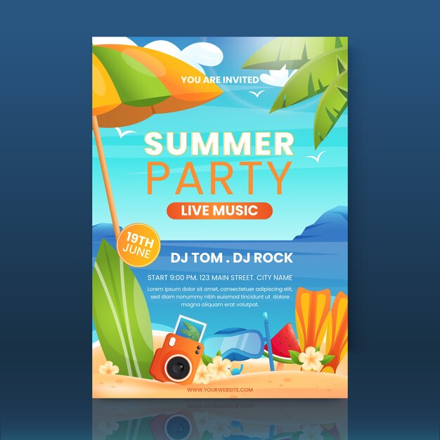 Plantilla de invitación de fiesta de verano degradado