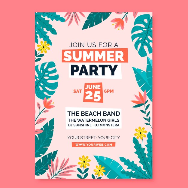 Plantilla de invitación de fiesta de verano plana