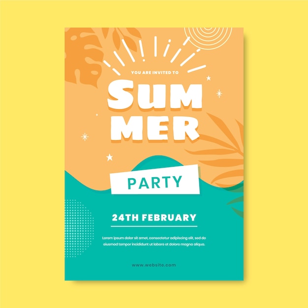 Vector gratuito plantilla de invitación de fiesta de verano plana