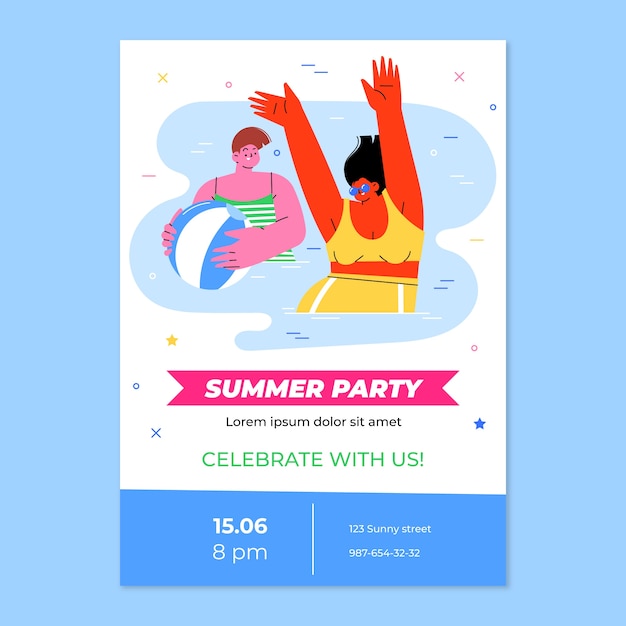 Plantilla de invitación de fiesta de verano plana