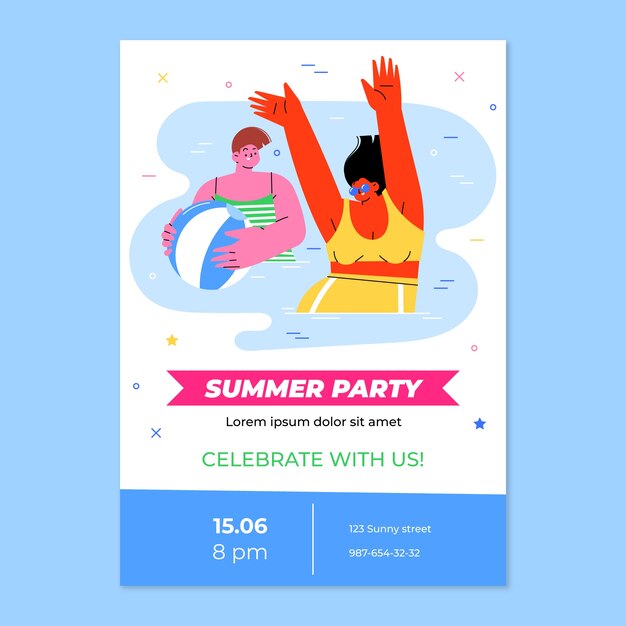 Plantilla de invitación de fiesta de verano plana