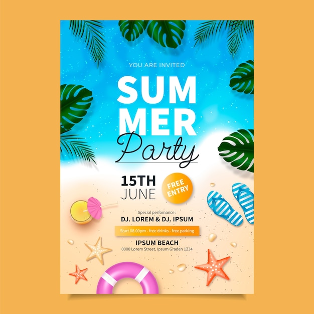 Plantilla de invitación de fiesta de verano realista