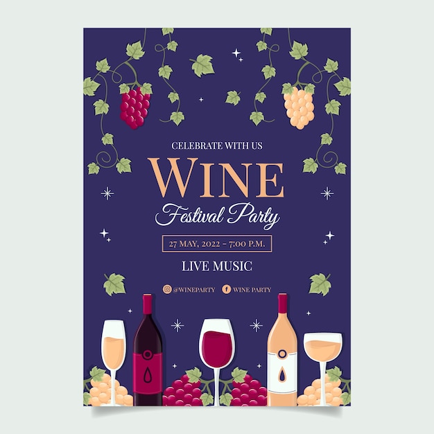 Vector gratuito plantilla de invitación de fiesta de vino dibujada a mano