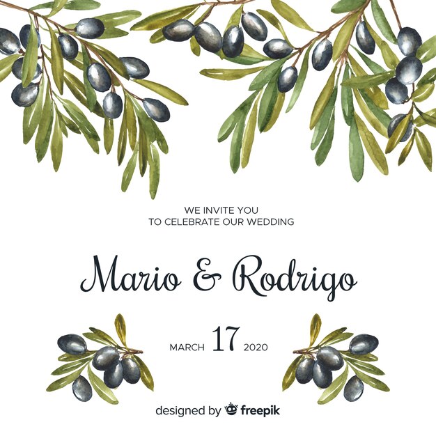 Plantilla de invitación floral de boda en acuarela