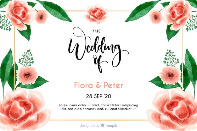 Plantilla de invitación floral de boda en acuarela