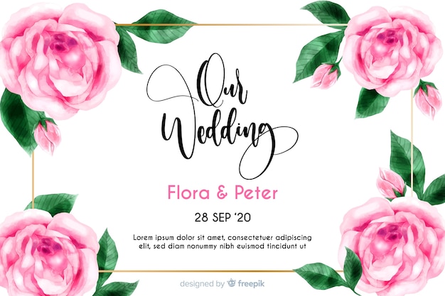 Plantilla de invitación floral de boda en acuarela