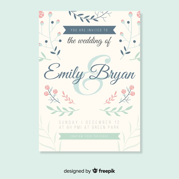 Plantilla de invitación floral de boda
