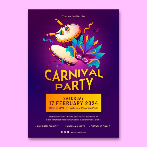 Plantilla de invitación de gradiente para la fiesta de carnaval