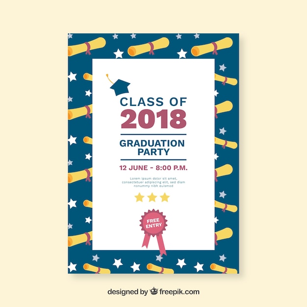 Plantilla de invitación de graduación con diseño plano