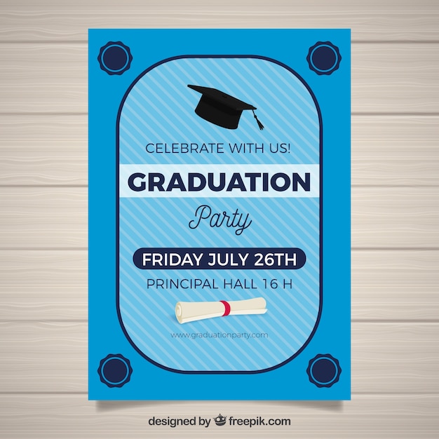 Vector gratuito plantilla de invitación de graduación con diseño plano