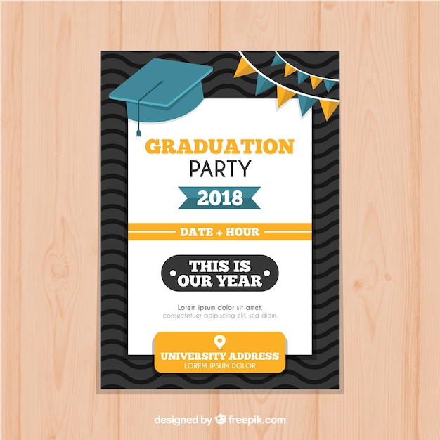 Vector gratuito plantilla de invitación de graduación en estilo plano