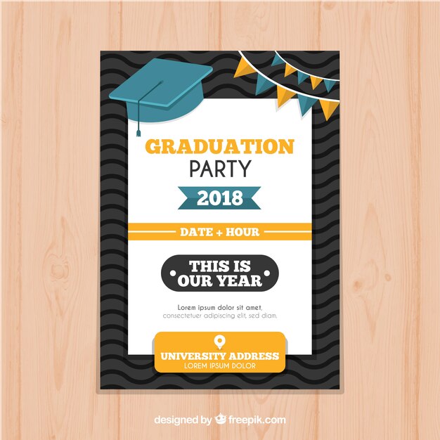 Plantilla de invitación de graduación en estilo plano