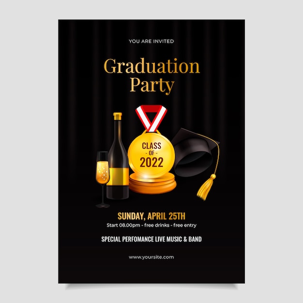 Vector gratuito plantilla de invitación de graduación realista