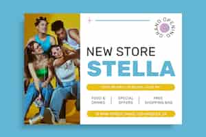 Vector gratuito plantilla de invitación de gran inauguración de la tienda de moda stella estética