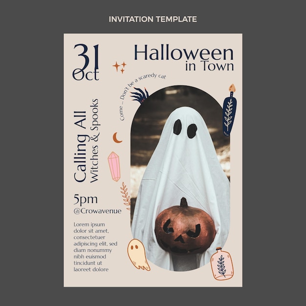 Vector gratuito plantilla de invitación de halloween dibujada a mano