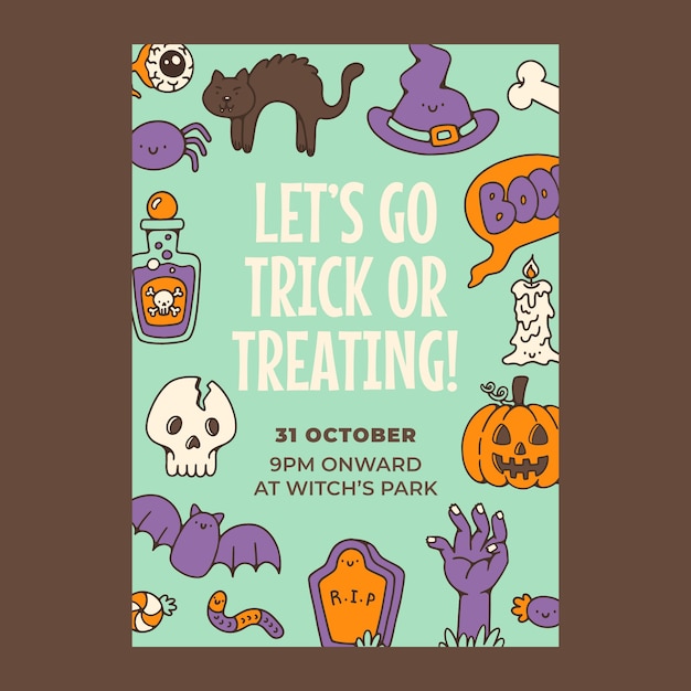 Plantilla de invitación de halloween dibujada a mano