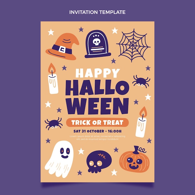 Vector gratuito plantilla de invitación de halloween plana dibujada a mano