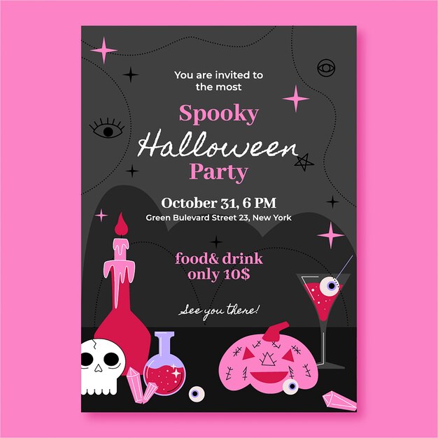 Plantilla de invitación de halloween plana