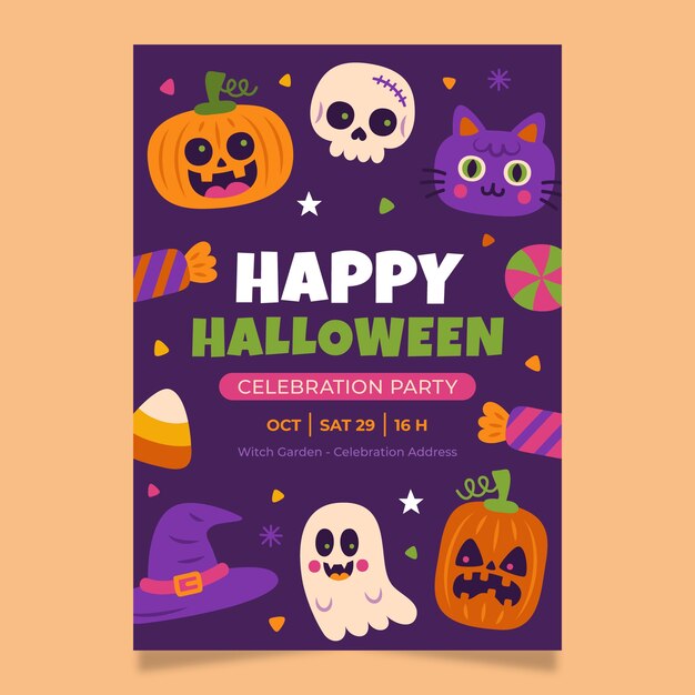 Plantilla de invitación de halloween plana
