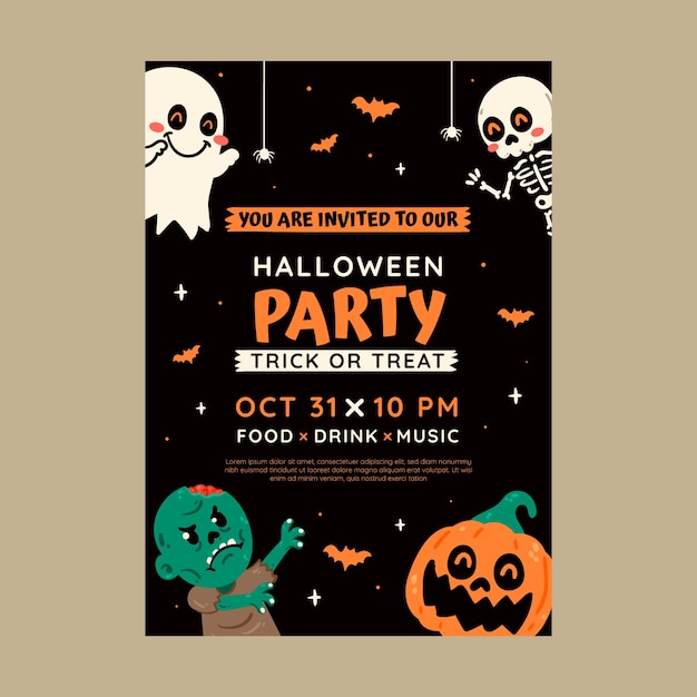 Plantilla de invitación de halloween plana