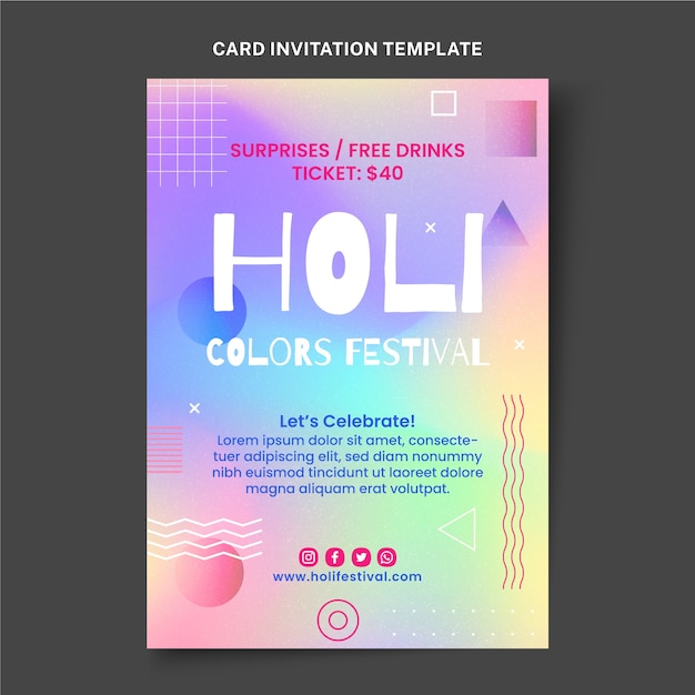 Vector gratuito plantilla de invitación de holi degradado