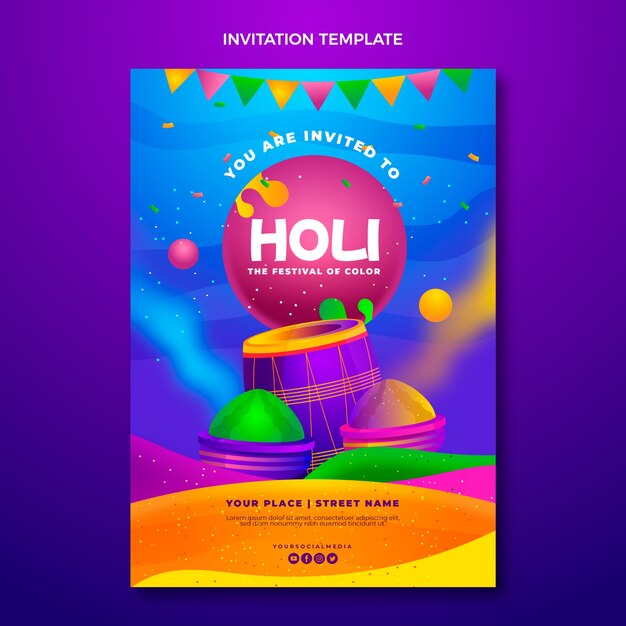 Plantilla de invitación de holi degradado