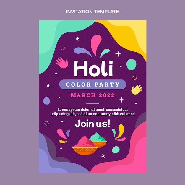 Vector gratuito plantilla de invitación holi plana